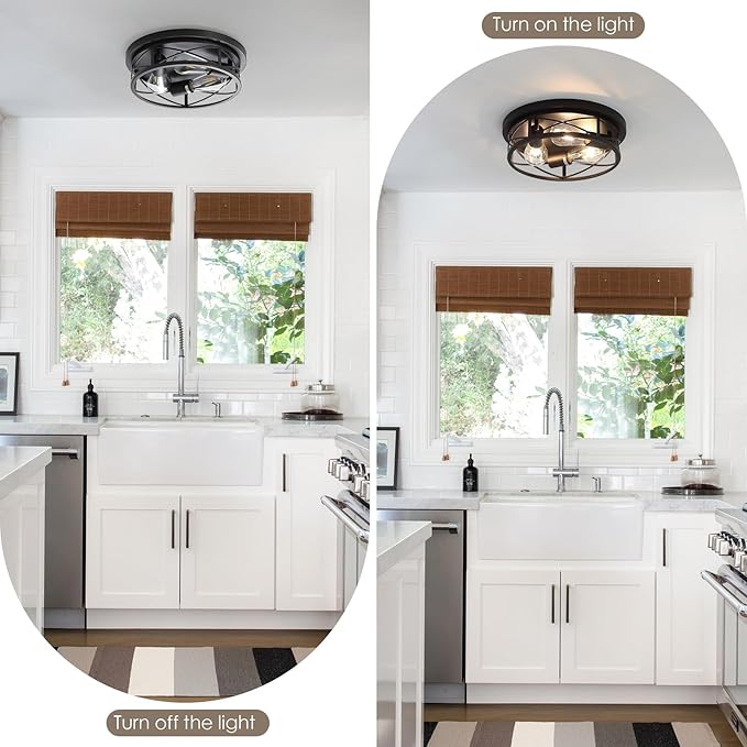 Black Farmhouse Ceiling Light Fixtures,3 Lights Flush Mount Ceiling Light,Bathroom Light Fixtures Ceiling Mount for Hallway Bedroom Kitchen 1 Pack