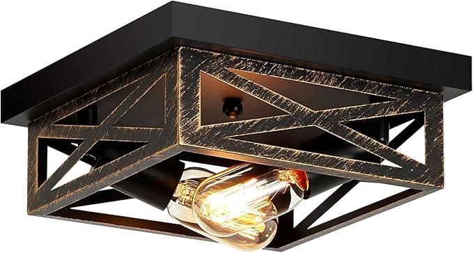 ZHU YAN Hallway Light Fixture,1 Pack Industrial Square Flush Mount Ceiling Light,Farmhouse Fixture for Kitchen,Living Room,Entryway,Bedroom E26 Base