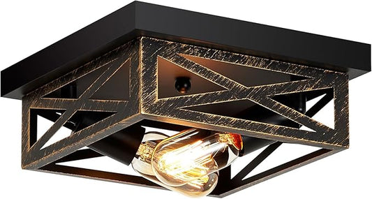 ZHU YAN Hallway Light Fixture,1 Pack Industrial Square Flush Mount Ceiling Light,Farmhouse Fixture for Kitchen,Living Room,Entryway,Bedroom E26 Base