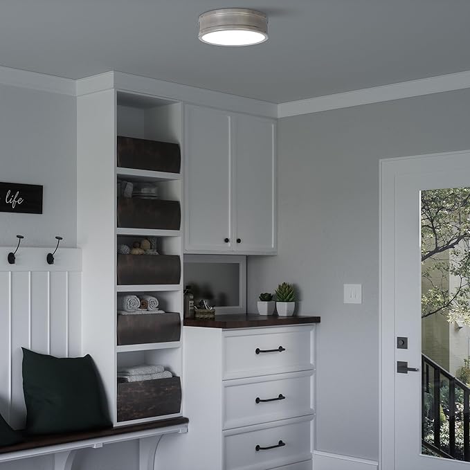 Quoizel Ahoy Round Flush Mount Ceiling Light, 13 Inch Antique Polished Nickel Drum Light with Metal Shade, 25 W LED, 1700 Lumens, Close to Ceiling Light Fixtures for Home, Kitchen or Office Lighting