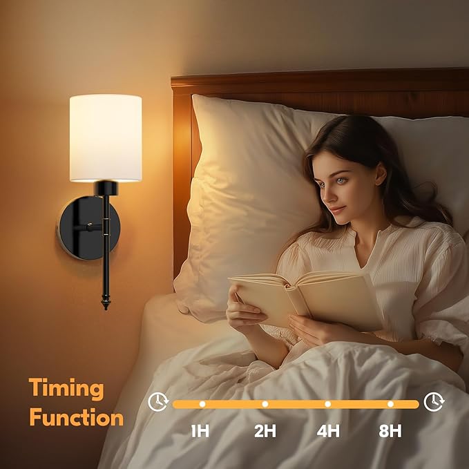 NIORSUN 15 inch Battery Operated Wall Sconce Set of 2, Black Wireless Rechargeable Wall Lights with 5200mAh Dimmable Detachable Bulbs and Remote, 9 Colors Sconces Wall Decor for Bedroom Living Room