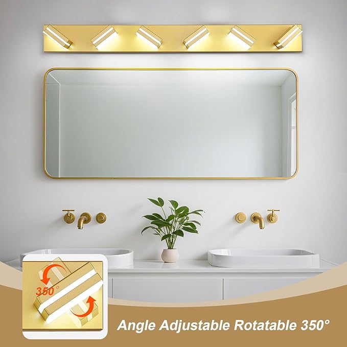 Modern LED Bathroom Lights Fixtures 6-Light,Metal Gold Acrylic Wall Lighting,Vanity Lights for Bathroom Over Mirror 6000k 41in