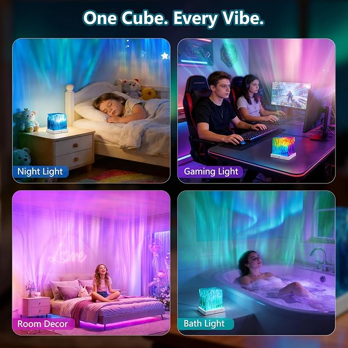 HUMIIEYE Northern Lights Projector, 1800mAh Battery Operated Aurora Night Light Cube, 16 Color, Remote Mood Lighting Galaxy Projector, Trendy Cute Stuff for Kids Teen Girls Gifts Bedroom Room Decor