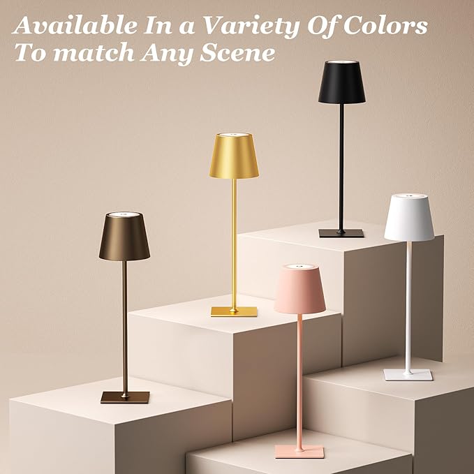 Kakanuo Cordless Rechargeable Table Lamp Black 5000mAh Battery Operated Lamps, 3 Colors Stepless Dimming Touch Lamp for Living Room, Kitchen Counter, Dining, Outdoor Patio, 2 Pack