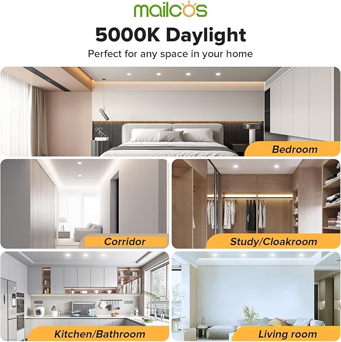 MAILCOS 12 Pack 4 Inch Ultra-Thin LED Recessed Ceiling Light with Junction Box, 5000K Daylight, 810LM High Brightness, Dimmable Canless Wafer Downlight, 9W 120V, ETL