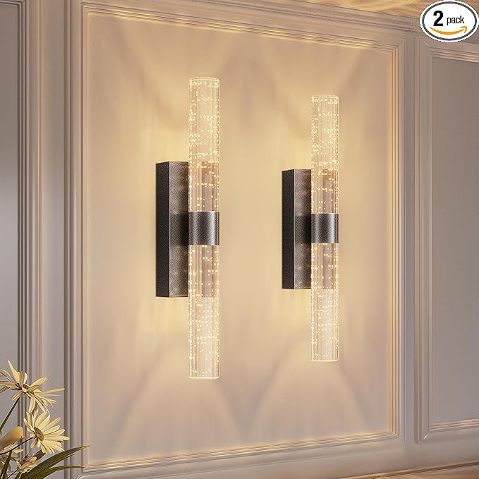 camuucci Battery Operated Wall Sconces Set of 2 Rechargeable Battery Powered Wall Light with 12000mAh Not Hardwired Dimmable Wall Lamp Fixtures for Bedroom Living Room Black 20.9 Inches