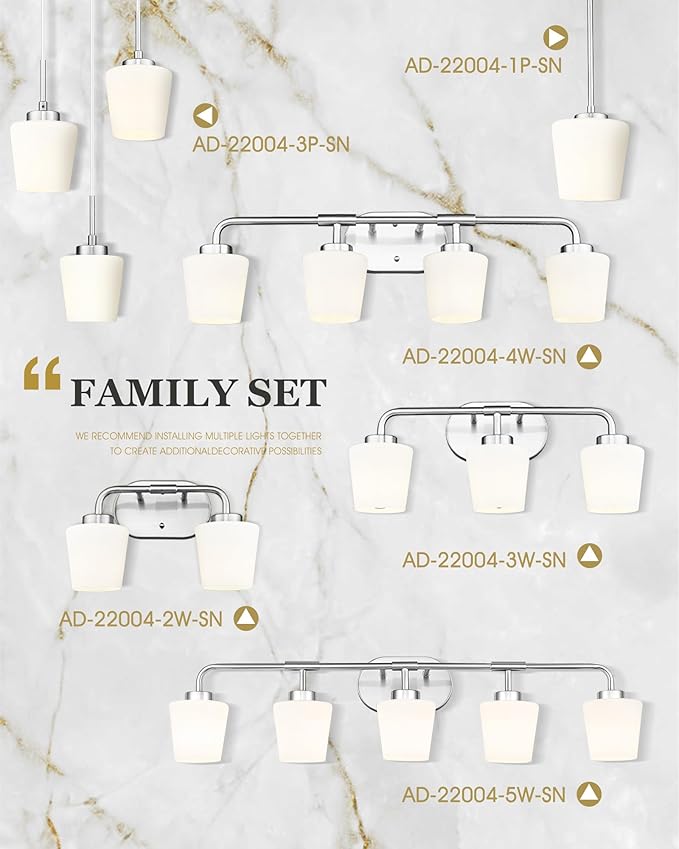 Bathroom Light Fixtures Over Mirror, 5-Light Brushed Nickel Vanity Lighting Fixtures with Milk White Glass, 38inch Farmhouse Wall Sconces Lighting, AD-22004-5W-SN