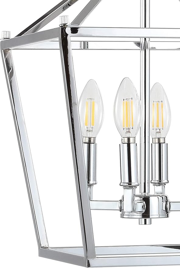 JONATHAN Y 12" Chrome Lantern Pendant Light, 1-Light Pagoda Style Metal Cage Farmhouse Hanging Ceiling Fixture for Kitchen Island, LED Bulb Included (JYL7436C)