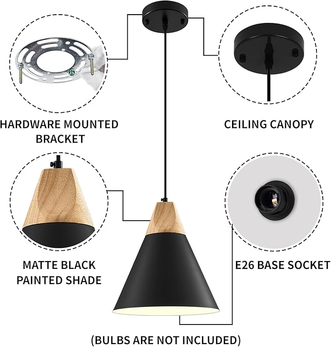 Modern Pendant Lights, 3 Packs 9.4inch Black Pendant Light, Kitchen Pendant Lights, Farmhouse Pendant Light for Kitchen, Living Room, Bar, Bedroom, Office