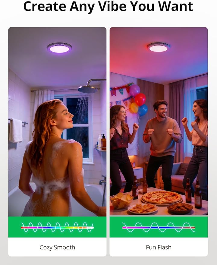 Bojim Rechargeable RGB Waterproof Shower Ceiling Light for Bathroom Inside, 13 Color Changing Motion Sensor Wireless LED Mood Battery Operated Wall Lights with Remote for Bedroom Party