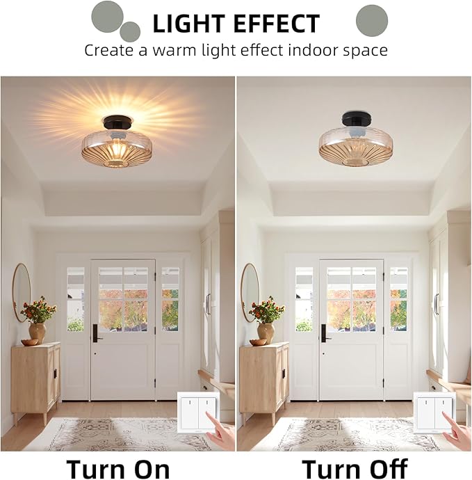 Semi Flush Mount Ceiling Light,11.8 inch Vintage Warm Amber Glass Ceiling Light Fixture,Living Room Lighting Fixtures Ceiling for Hallway Porch Bedroom Bathroom Dining room,E26 Base(Bulb Not Included)