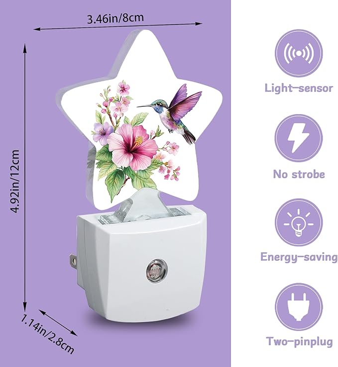 Night Light,Hummingbird Night Lights Plug into Wall Pink Flower Decorations for Bedroom Bathroom,Dusk to Dawn Sensor Kitchen Hallway Stairs Energy Efficient Desk Lamp