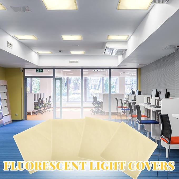 6 Pack Fluorescent Light Covers Magnetic Fluorescent Light Covers for Classroom Fabric Florescent Light Covers Light Filters for Office Hospital Home Classroom School Warm Yellow