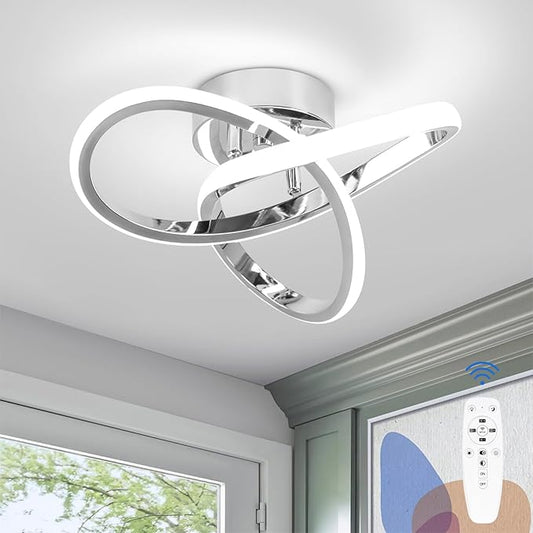 CANEOE Gold Hallway Ceiling Light Fixtures 24W Dimmable LED Ceiling Light with Remote Control Modern Flush Mount Ceiling Lights for Bedroom Bathroom Kitchen Balcony Stair Aisle Ceiling Lamp (Chrome)