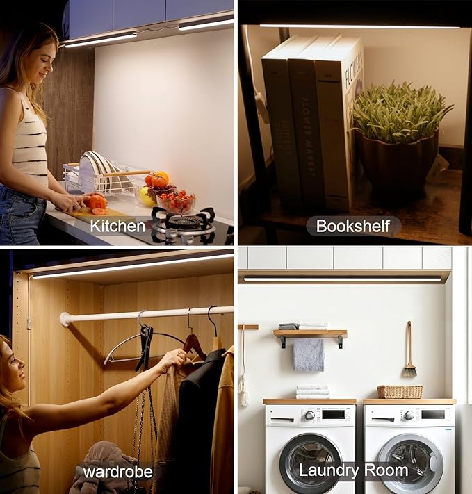 Leetdud Under Cabinet Lighting Plug in, 16 Inch 1 Pc, Linkable AC120V 3CCT 3000K/4000K/5000K Ultra Slim, LED Under Cabinet Lights for Counter Light, Kitchen, Shelf, Sink, Workshop, Desk, Bronze