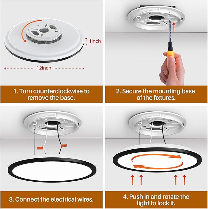 AmazeFan 12 Inch LED Ceiling Light Dimmable - 24W 2400LM Modern Wired Ceiling Lamp with Remote - 6W Night Light Warm - LED Flush Mount Ceiling Lights for Bedroom Kitchen Living Room Round (White)