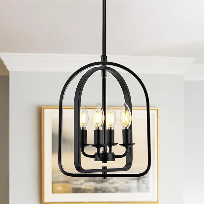 Beionxii 11 Inch Large Pendant Lights Kitchen Island, Black Pendant Lights Kitchen Island, 4-Light Farmhouse Hanging Lights for Kitchen Island, Dining Room, Foyer, Stairway, Hallway, BX-PL04BK