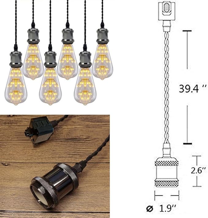 Kiven 3-Light H-Type Wire Track Light Pendants 39.37 Inch Cord Length Black Weave Rope Restaurant Chandelier Decorative Pendant Light Industrial Factory Pendant Lamp 3 Pack,Bulb Not Included