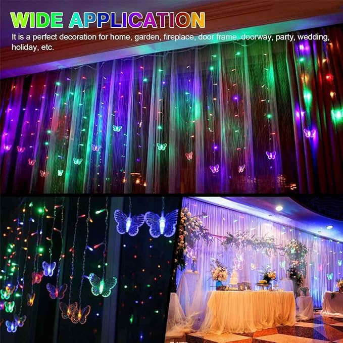 Lainin 13FT 96 LED USB Powered Curtain Lights 16 Butterflies Twinkle Lights 8 Modes Fairy String Lights for Party Indoor Outdoor Room Garden Wall Wedding Christmas Xmas Decorations (Multi Color)