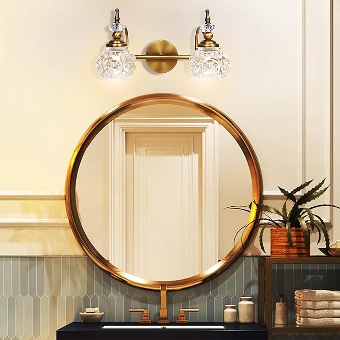 Montex Brass Bathroom Light Fixtures, Gold Vanity Light Vintage, Bathroom Vanity Light Fixtures, Wall Sconces Lighting for Bedroom, Living Room, Hallway, 2 Lights