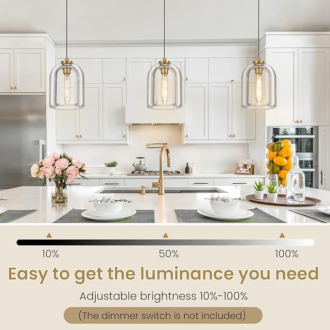 Crystal Pendant Light Kitchen Island: 5.1" Vintage Brass Hanging Lights above Dining Table - Modern K9 Crystals Lighting over Kitchen Sink - Luxury Gold Cylinder Pendants Light Fixtures Bulbs Included
