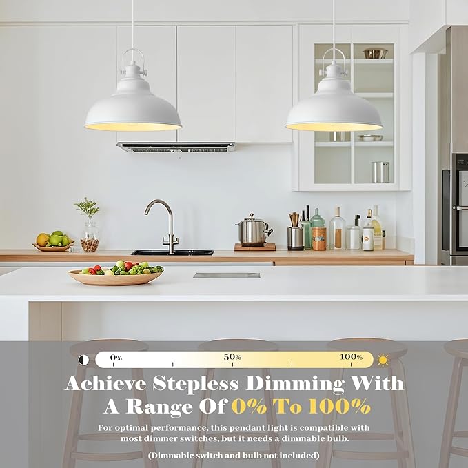 White Pendant Lights Kitchen Island 3 Pack, 11.4 Inch Kitchen Pendant Lights, Industrial Pendant Light, White Dome Pendant Light, Island Pendant Light for Kitchen, Dining Room, Bedroom
