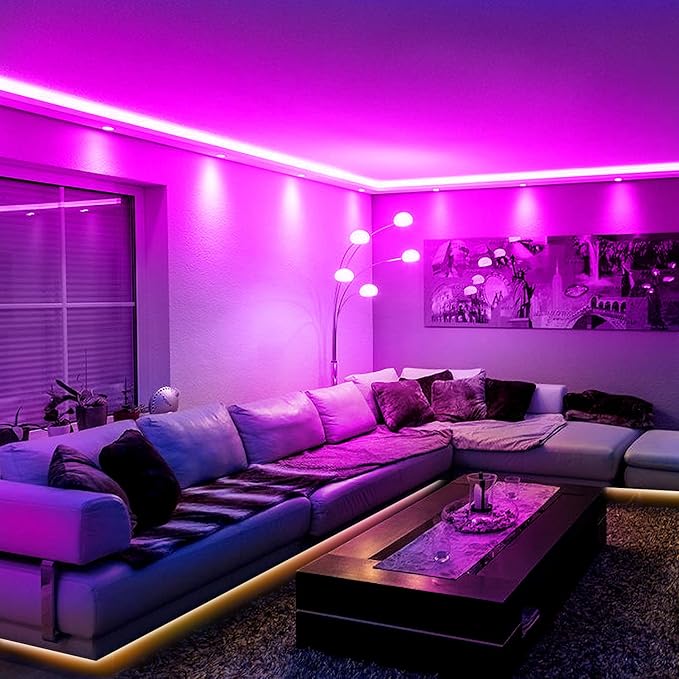 phopollo LED Lights for Bedroom 50FT, 5050 LED Strip Lights with 44 Key IR Remote Controller and 12V Power Supply for Home Decoration