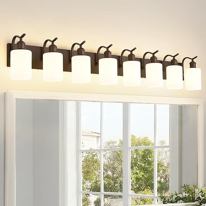 8-Light Wall-Mounted Vanity Fixture, Frosted Glass Over Mirror Lighting, Oil Rubbed Bronze Finish,VL01ORBW-8