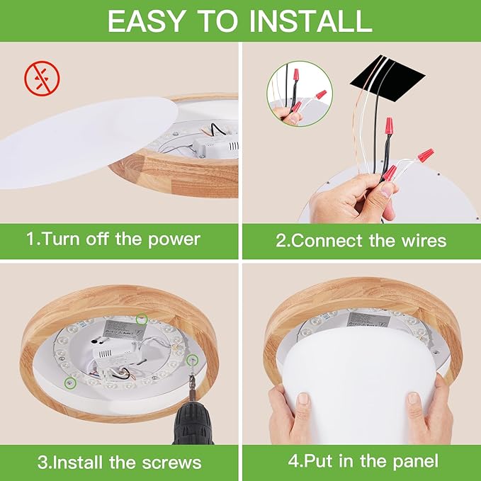Modern LED Ceiling Light for Bedroom: Minimalist Wood Flush Mount Ceiling Light Fixture with Acrylic Lampshade - 4500K Not Dimmable Overhead Ceiling Lamps for Kitchen Hallway Living Room (11.8" Wood)