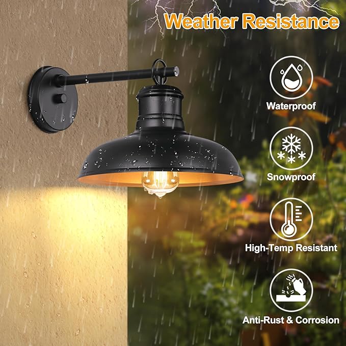 Outdoor Wall Lights, Black and Gold Indoor Outdoor Barn Lights with E26 Socket, Anti-Rust Waterproof Exterior Lighting Fixtures for House Patio Porch Doorway(2 Pack)