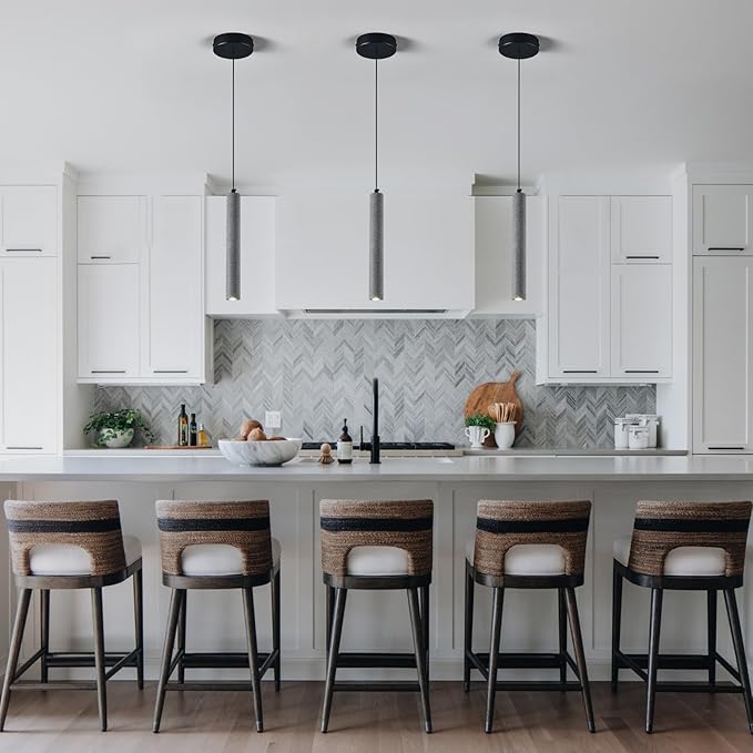 Concrete ﻿Linear Black Pendant Light,Modern Industrial Hanging Cement Pendant Lighting Fixture for Kitchen Island Dinning Room Bedroom Bedside Table Pendant Lights(2-Pack)