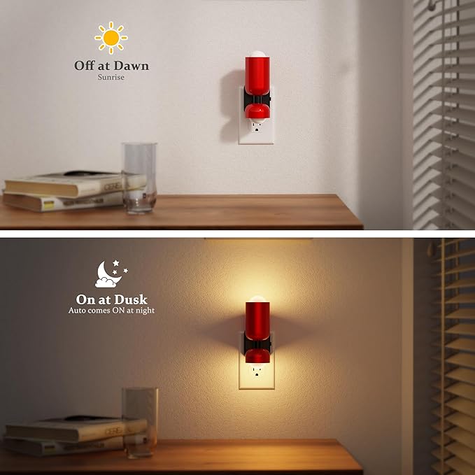 JandCase Night Light, Night Lights Plug Into Wall, 3000K Warm White, 0-100LM Adjustable Brightness, Dusk to Dawn Sensor, 2 Pack Plug in Night Light for Bedroom, Stairway, Bathroom, Hallway