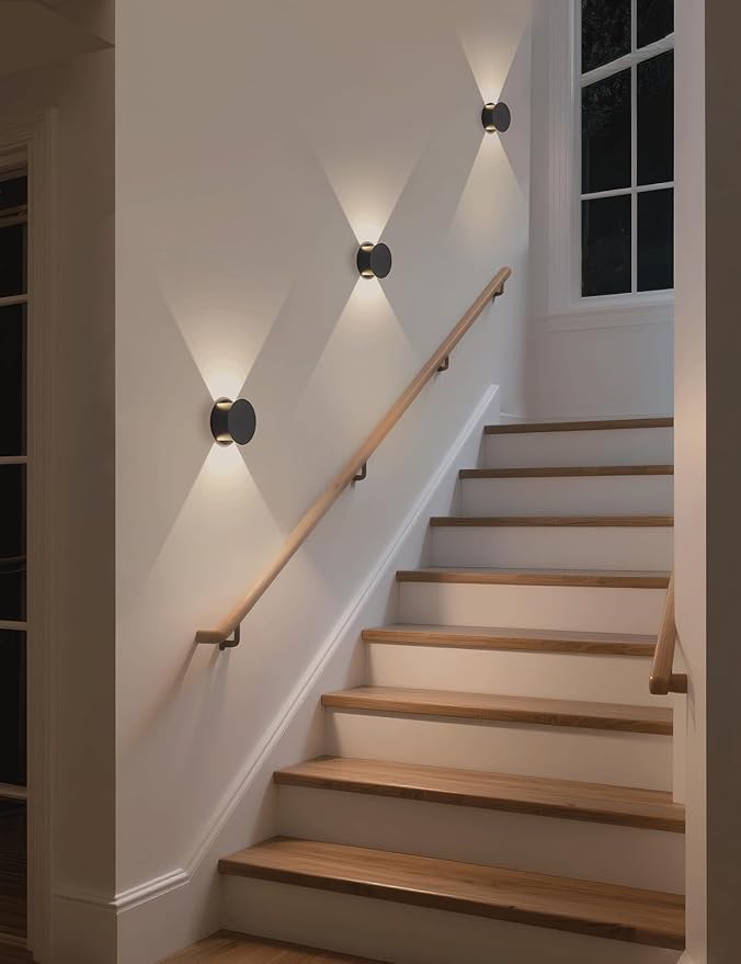 Tubicen Wall Sconce Set of 2 Black Round Wall Lights Beam-Adjustable LED Dimmable Movie Theater Sconce Lighting Up Down Hardwired Indoor Small Wall Lights for Living Room Bedroom Hallway Stairway