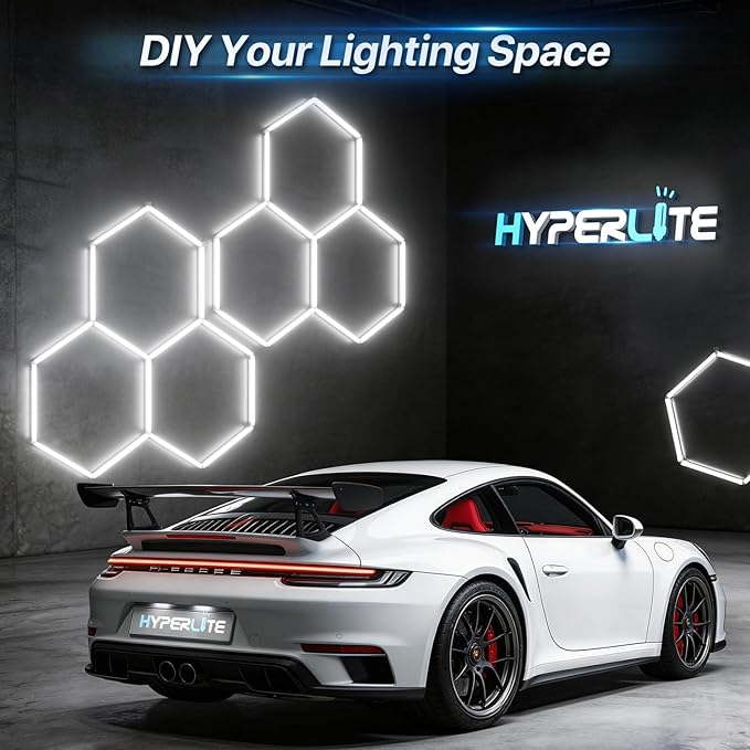 HYPERLITE Gen 2 Hexagon Garage Lights: 581W 58100LM 22 Grids Hexagon Led Light, 6500K Ultra Bright Honeycomb Hex Lights, Easy Install, Durable Design for Garage, Car Detailing, Workshops, Shops, Gym