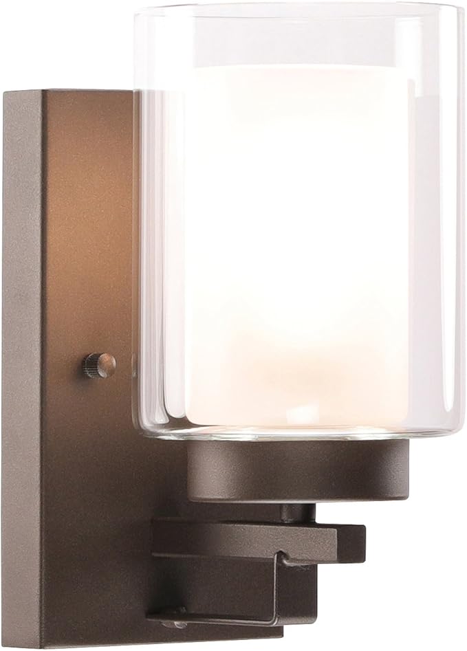 XiNBEi Lighting Wall Light 1 Light Bathroom Vanity Lighting with Dual Glass Shade in Dark Bronze Indoor Wall Mount Light XB-W1195-1-DB