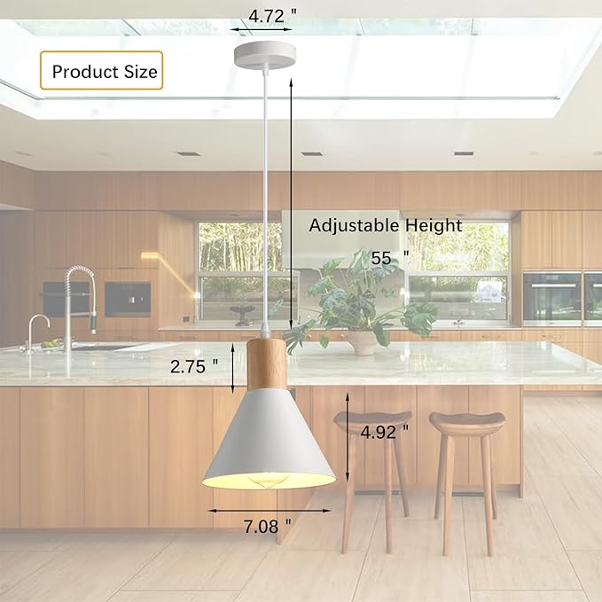 Pendant Lights Kitchen Island, 3 Pack Solid Wood Ceiling Hanging Lamp, Modern Matte White Pendant Lighting for Kitchen Over Island Dining Living Room Bedroom