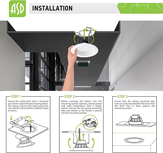 ASD 6 Inch Commercial Canless LED Downlight, Power Adjustable 10/15/22W Lighting, Dimmable Recessed Ceiling Light Fixture, 5 Color Temperatures 2700K-5000K, 120-277V IC Rated UL & Energy Star 4 Pack