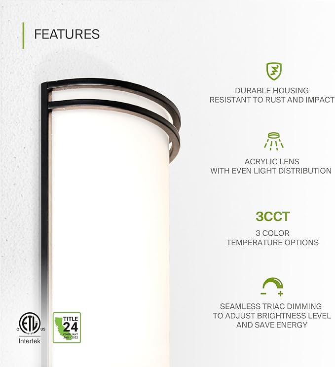 ASD LED Indoor Wall Mount Light Fixture - 14 Inch 20W Modern Interior Matte Black Dimmable Wall Sconce Light - ETL 3000K 4000K 5000K Adjustable - Hallway, Bedroom LED Wall Lights, 2 Pack