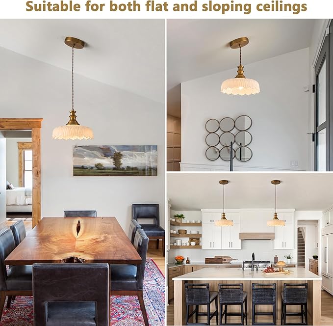 HDDFL Vintage Pendant Lights Fixture Modern Pendant Lighting Fixtures Hanging Lamp for Kitchen Island Bedroom Living Room Hallway White and Brass