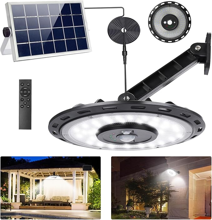 INDARUN Solar Shed Light Indoor Outdoor, Solar Motion Lights with 5 Modes, Up to 3000LM, Waterproof Pendant Barn Lights for Porch, Chicken Coop, Garage, Gazebo Lighting