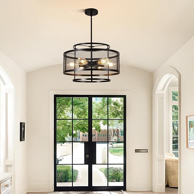 18" Black Chandeliers for Dining Room, 6-Light Farmhouse Pendant Light Fixtures, Industrial Hanging Pendant Lights Fixture for Kitchen Island Dining Room Living Room Bedroom Hallway Entryway