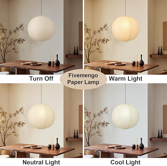 Paper Lantern Lamp Plug in Hanging Lamp 23.6in Off-White Rice Paper Pendant Light with 19.7FT Cord Large Globe Japanese Japandi Wabi Sabi Chandelier for Dining Living Room Bedroom 1 Pack