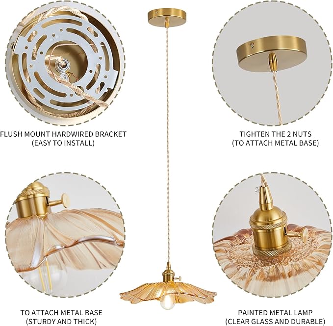 Pendant Light Kitchen Island Amber Glass Hanging Light Fixture Folwer Light Vintage Pendant Lights Modern Lighting for Bedroom Kitchen Hallway Bathroom Brown Sunflower
