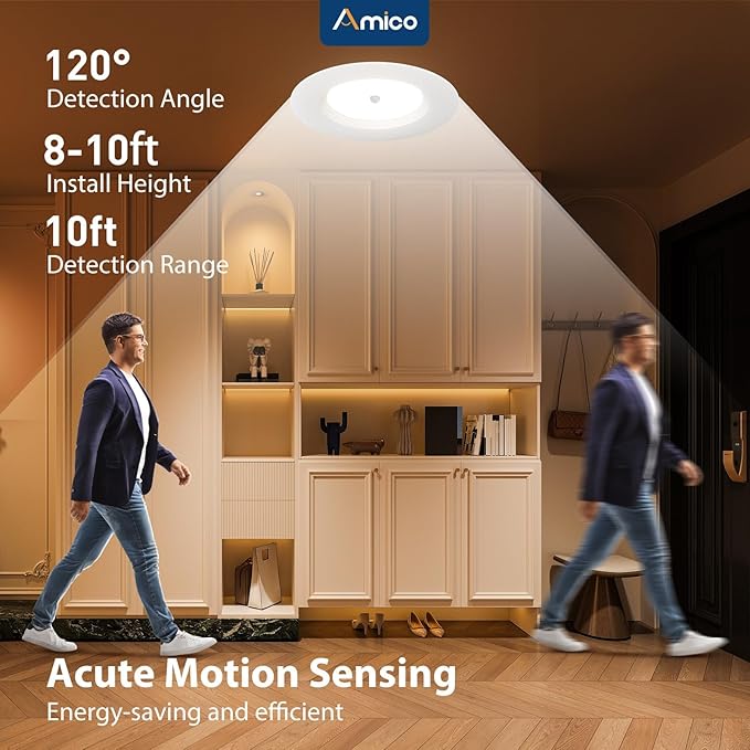 Amico 1 Pack 5/6 inch Motion Sensor Recessed Light, 12.5W=100W, 950LM, 2700K/3000K/4000K/5000K/6000K Selectable, LED Retrofit Can Lights, IC Rated - ETL & FCC, White