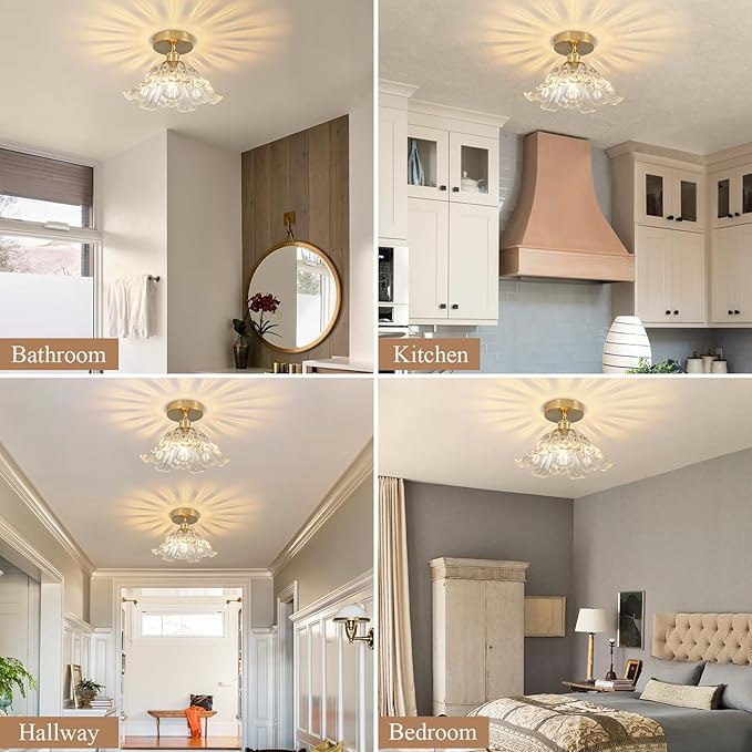 Semi Flush Mount Ceiling Light,Hallway Vintage Lights Fixture Ceiling Transparent 11" E26 Vintage Light Fixtures for Closet Hallway Kitchen Dining Room