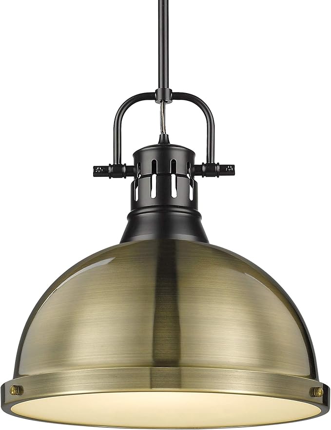 Golden Lighting 3604-L BLK-AB Duncan Pendant, Transitional, Matte Black with Aged Brass Shade