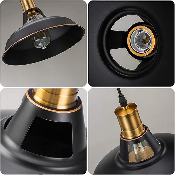 Pynsseu Farmhouse Style Industrial Pendant Light, Vintage Barn Hanging Pendant Lighting, Modern Pendant Lamp Fixture 3 Pack, Oil Rubbed Black Finish