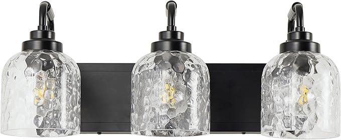 WJShome 3-Light Black Bathroom Vanity Light, Modern Vanity Lighting Fixture for Bathroom, Coastal Vanity Lights with Crystal Glass Shade, for Mirror Bedroom Hallway