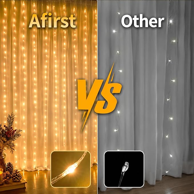 2 Packs LED Curtain String Lights 8FT * 7FT Plug in Waterproof Window Fairy Lights with 210 LEDs, Twinkle Indoor String Light for Bedroom Wedding Party Outdoor Christmas Decor, Warm White