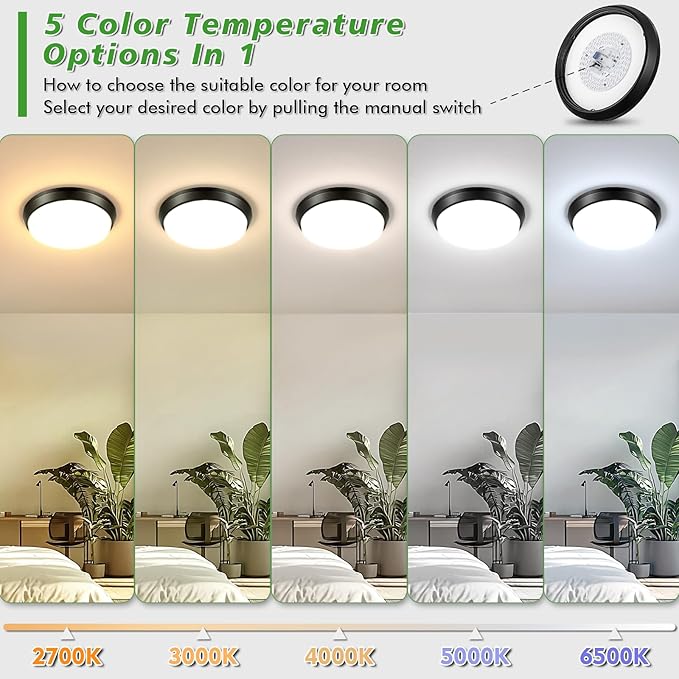 13 Inch Dimmable Flush Mount LED Ceiling Light Fixture 4000LM, 2700K/3000K/4000K/5000K/6500K Adjustable Black Ceiling Lights, 2 Packs 36W Modern Ceiling Lamps for Bedroom Bathroom Kitchen Hallway